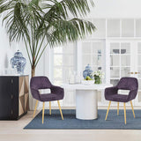 FurnitureR Juego de 2 sillas de Comedor con Brazos Sillas de cojín de Tela con Patas de Metal Resistentes para Comedor Morado