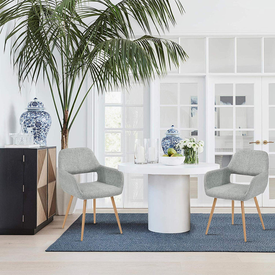 FurnitureR Juego de 2 sillas de Comedor con Brazos Sillas de cojín de Tela con Patas de Metal Resistentes para Comedor Gris